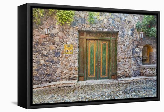 Mexico, San Miguel De Allende. Quaint Doorway in Stone Wall Facade-Jaynes Gallery-Framed Premier Image Canvas