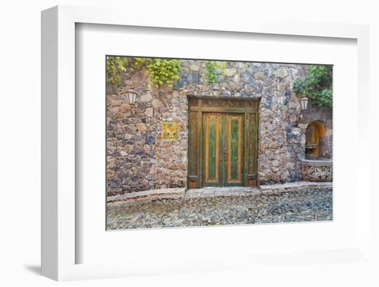 Mexico, San Miguel De Allende. Quaint Doorway in Stone Wall Facade-Jaynes Gallery-Framed Photographic Print