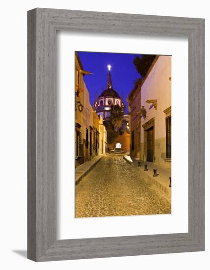 Mexico, San Miguel de Allende. Street scene with La Parroquia.-Don Paulson-Framed Photographic Print