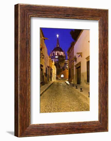 Mexico, San Miguel de Allende. Street scene with La Parroquia.-Don Paulson-Framed Photographic Print