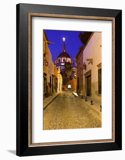 Mexico, San Miguel de Allende. Street scene with La Parroquia.-Don Paulson-Framed Photographic Print