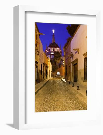 Mexico, San Miguel de Allende. Street scene with La Parroquia.-Don Paulson-Framed Photographic Print