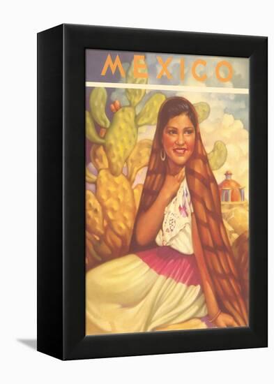 Mexico: Young Girl and Cactus , Poster Style-null-Framed Stretched Canvas