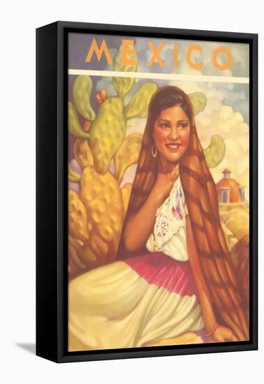 Mexico: Young Girl and Cactus , Poster Style-null-Framed Stretched Canvas