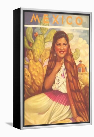 Mexico: Young Girl and Cactus , Poster Style-null-Framed Stretched Canvas