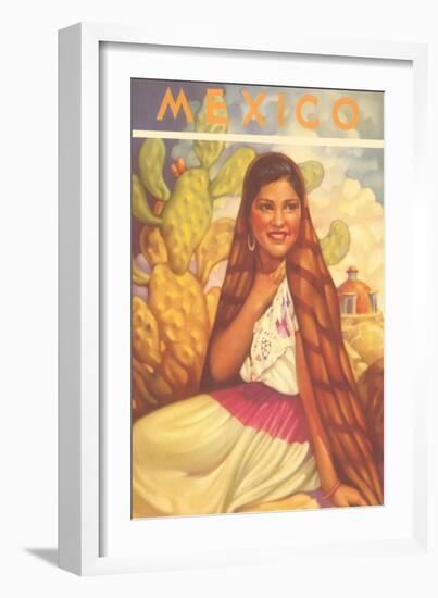 Mexico: Young Girl and Cactus , Poster Style-null-Framed Premium Giclee Print