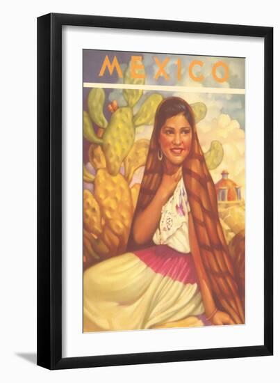 Mexico: Young Girl and Cactus , Poster Style-null-Framed Art Print