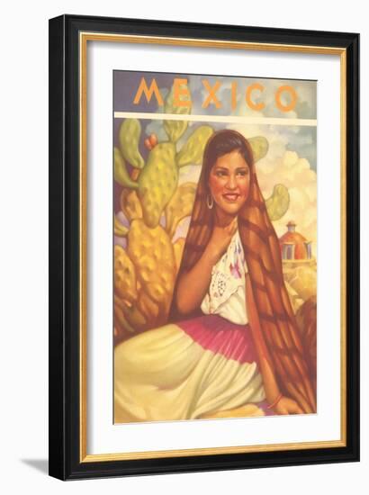 Mexico: Young Girl and Cactus , Poster Style-null-Framed Art Print