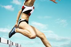 Female Hurdle Runner Leaping over the Hurdle-mezzotint-Photographic Print