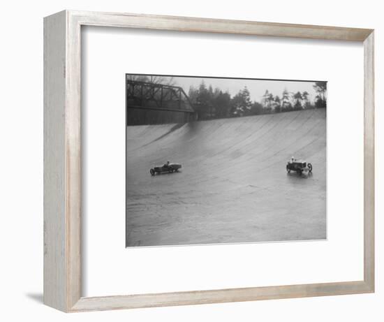 MG M type and Riley 9 Brooklands racing at a BARC meeting, Brooklands, Surrey, 1931-Bill Brunell-Framed Photographic Print