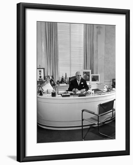 MGM Movie Mogul Louis B. Mayer, Sitting at His Desk in His Office-Walter Sanders-Framed Premium Photographic Print