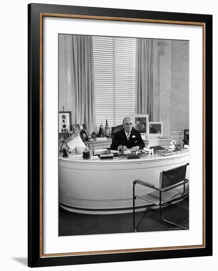 MGM Movie Mogul Louis B. Mayer, Sitting at His Desk in His Office-Walter Sanders-Framed Premium Photographic Print