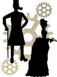 Silhouettes Of Steampunk Neo Victorians Accented By Grungy Gear-mheld-Framed Art Print