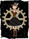 Silhouettes Of Steampunk Neo Victorians Accented By Grungy Gear-mheld-Stretched Canvas