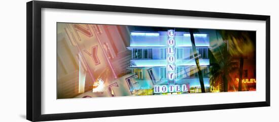 Miami Beach Art Deco District - The Colony Hotel by Night - Ocean Drive - Florida-Philippe Hugonnard-Framed Photographic Print