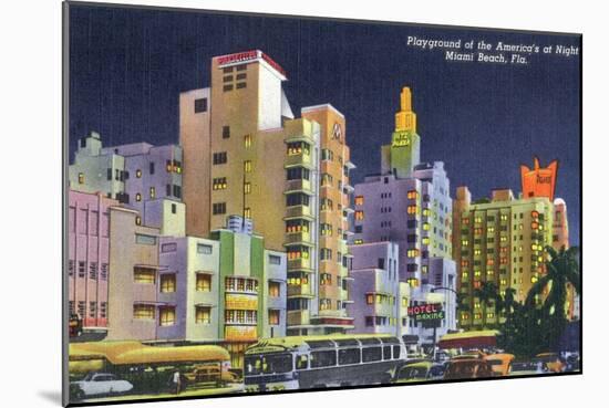 Miami Beach, Florida - City Scene at Night-Lantern Press-Mounted Art Print