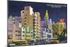 Miami Beach, Florida - City Scene at Night-Lantern Press-Mounted Art Print