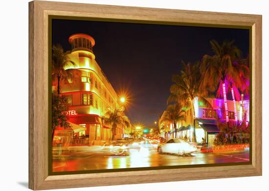 Miami Beach Florida Colorful Night Summer Scene-Fotomak-Framed Premier Image Canvas