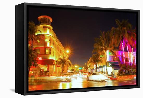 Miami Beach Florida Colorful Night Summer Scene-Fotomak-Framed Premier Image Canvas