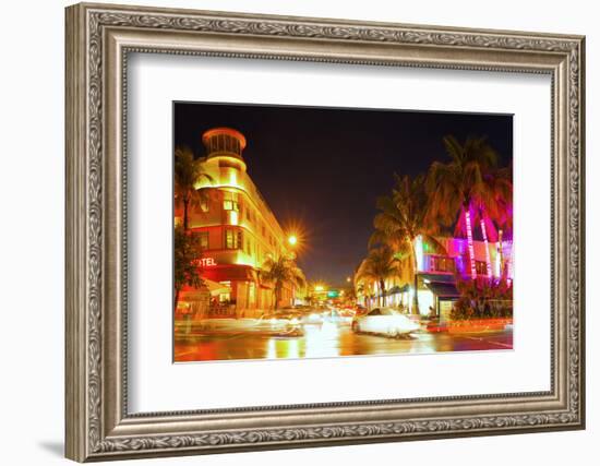 Miami Beach Florida Colorful Night Summer Scene-Fotomak-Framed Photographic Print