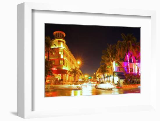 Miami Beach Florida Colorful Night Summer Scene-Fotomak-Framed Photographic Print