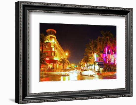 Miami Beach Florida Colorful Night Summer Scene-Fotomak-Framed Photographic Print