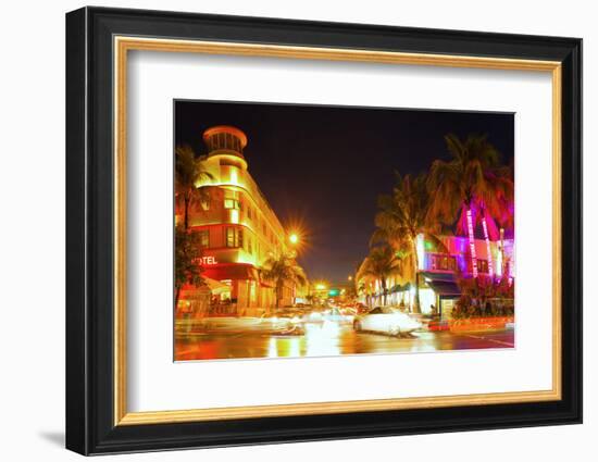 Miami Beach Florida Colorful Night Summer Scene-Fotomak-Framed Photographic Print