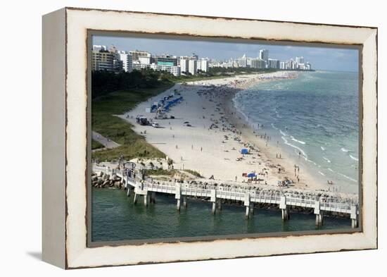 Miami Beach in Florida, with People Sunbathing on Golden Sands and the Waves from the Blue Sea-Natalie Tepper-Framed Stretched Canvas