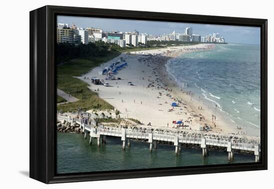 Miami Beach in Florida, with People Sunbathing on Golden Sands and the Waves from the Blue Sea-Natalie Tepper-Framed Stretched Canvas
