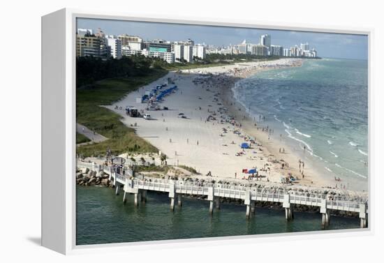 Miami Beach in Florida, with People Sunbathing on Golden Sands and the Waves from the Blue Sea-Natalie Tepper-Framed Stretched Canvas