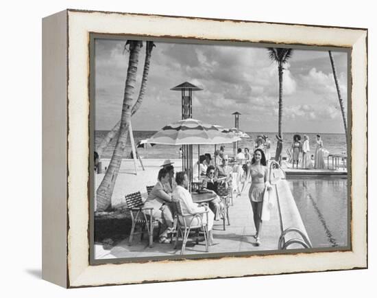 Miami Beach's Versailles Hotel Holding a Fashion Show on Terrace, Sponsored by Saks Fifth Avenue-William C^ Shrout-Framed Premier Image Canvas