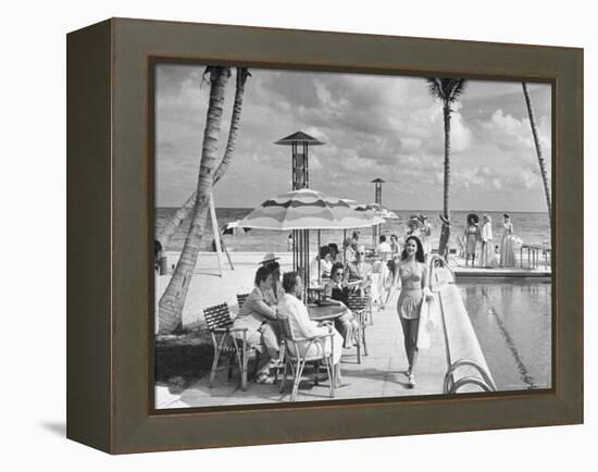 Miami Beach's Versailles Hotel Holding a Fashion Show on Terrace, Sponsored by Saks Fifth Avenue-William C^ Shrout-Framed Premier Image Canvas