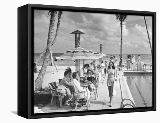 Miami Beach's Versailles Hotel Holding a Fashion Show on Terrace, Sponsored by Saks Fifth Avenue-William C^ Shrout-Framed Premier Image Canvas