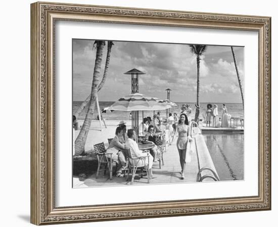 Miami Beach's Versailles Hotel Holding a Fashion Show on Terrace, Sponsored by Saks Fifth Avenue-William C^ Shrout-Framed Photographic Print