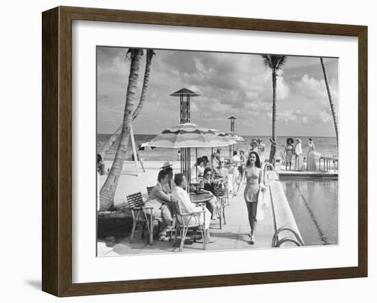 Miami Beach's Versailles Hotel Holding a Fashion Show on Terrace, Sponsored by Saks Fifth Avenue-William C^ Shrout-Framed Photographic Print