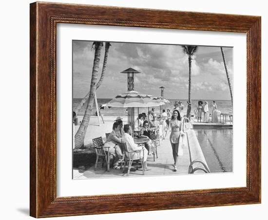 Miami Beach's Versailles Hotel Holding a Fashion Show on Terrace, Sponsored by Saks Fifth Avenue-William C^ Shrout-Framed Photographic Print