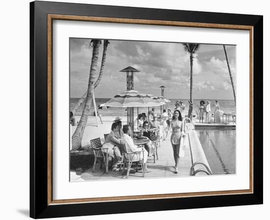 Miami Beach's Versailles Hotel Holding a Fashion Show on Terrace, Sponsored by Saks Fifth Avenue-William C^ Shrout-Framed Photographic Print