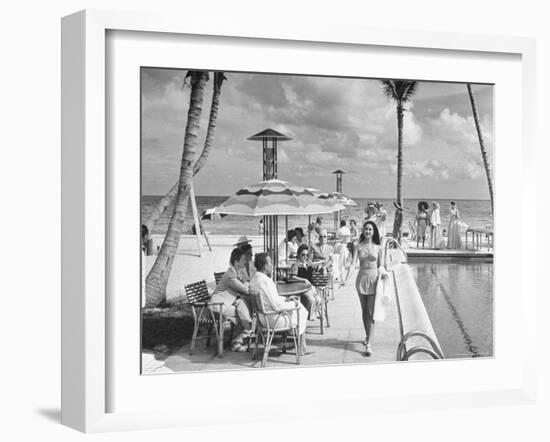 Miami Beach's Versailles Hotel Holding a Fashion Show on Terrace, Sponsored by Saks Fifth Avenue-William C^ Shrout-Framed Photographic Print