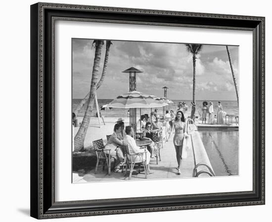 Miami Beach's Versailles Hotel Holding a Fashion Show on Terrace, Sponsored by Saks Fifth Avenue-William C^ Shrout-Framed Photographic Print