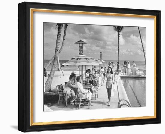 Miami Beach's Versailles Hotel Holding a Fashion Show on Terrace, Sponsored by Saks Fifth Avenue-William C^ Shrout-Framed Photographic Print