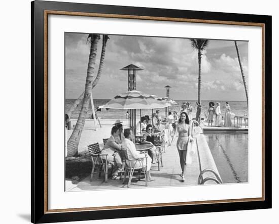 Miami Beach's Versailles Hotel Holding a Fashion Show on Terrace, Sponsored by Saks Fifth Avenue-William C^ Shrout-Framed Photographic Print
