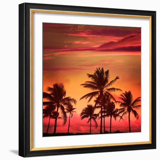 Miami Beach South Beach Sunset Palm Trees in Ocean Drive Florida-holbox-Framed Photographic Print