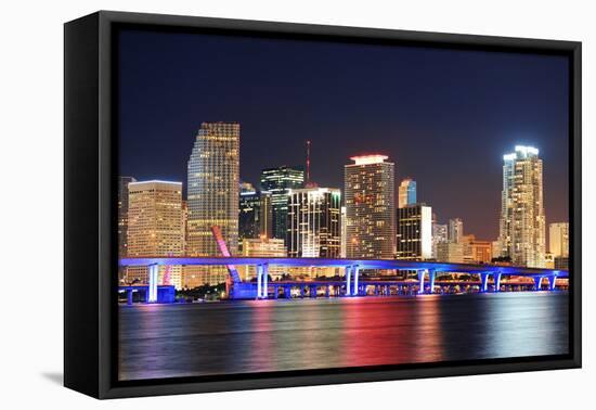 Miami City Skyline Closeup at Dusk with Urban Skyscrapers and Bridge over Sea with Reflection-Songquan Deng-Framed Premier Image Canvas