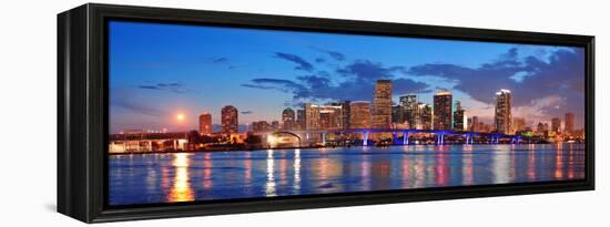 Miami City Skyline Panorama at Dusk with Urban Skyscrapers and Bridge over Sea with Reflection-Songquan Deng-Framed Premier Image Canvas