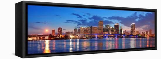 Miami City Skyline Panorama at Dusk with Urban Skyscrapers and Bridge over Sea with Reflection-Songquan Deng-Framed Premier Image Canvas