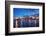 Miami City Skyline Panorama at Dusk with Urban Skyscrapers and Bridge over Sea with Reflection-Songquan Deng-Framed Photographic Print