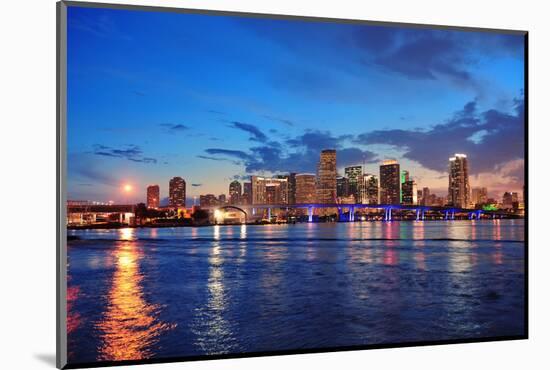 Miami City Skyline Panorama at Dusk with Urban Skyscrapers and Bridge over Sea with Reflection-Songquan Deng-Mounted Photographic Print