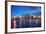 Miami City Skyline Panorama at Dusk with Urban Skyscrapers and Bridge over Sea with Reflection-Songquan Deng-Framed Photographic Print