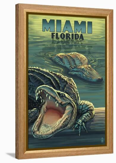 Miami, Florida - Alligators-Lantern Press-Framed Stretched Canvas