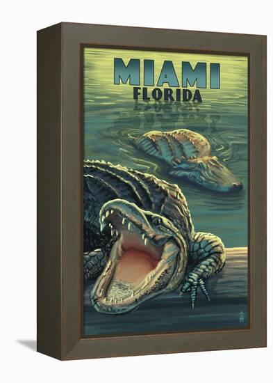 Miami, Florida - Alligators-Lantern Press-Framed Stretched Canvas